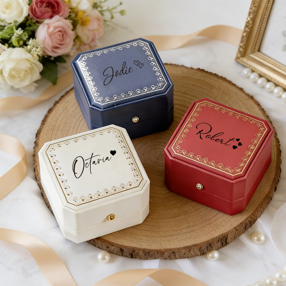 Wedding Packaging - Personalized Faux Leather Ring Box Velvet
